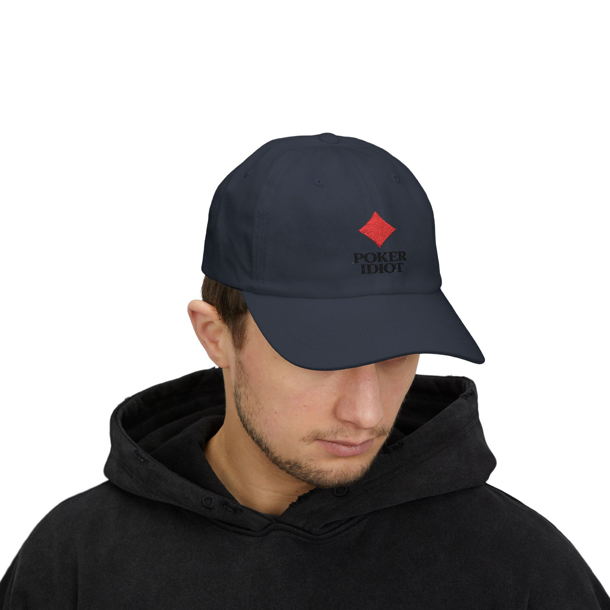 Poker Idiot Dad Cap – Diamond Logo / “Short Stacker” Side Embroidery – Poker Hat