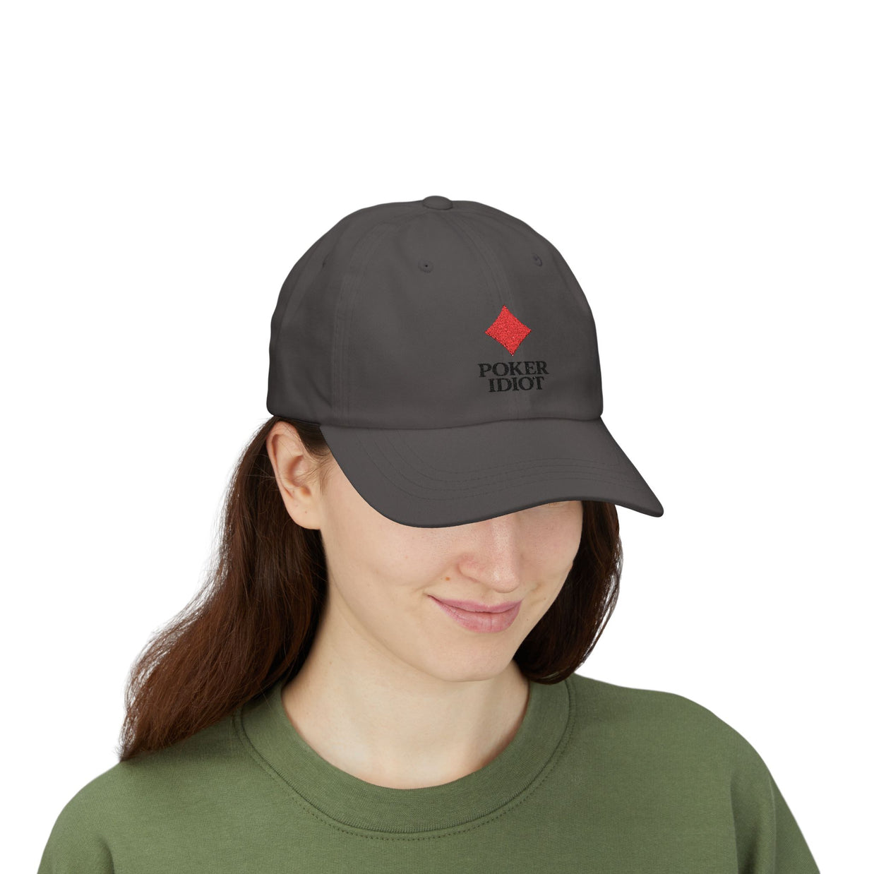 Poker Idiot Dad Cap – Diamond Logo / “Short Stacker” Side Embroidery – Poker Hat