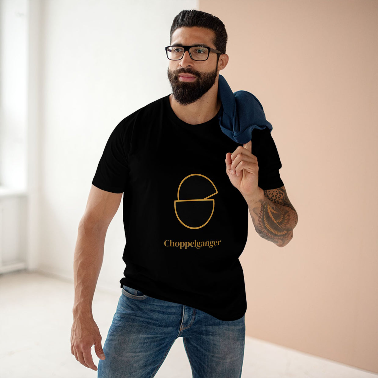 Choppelganger Logo Tee — Minimalist Black & Gold Graphic T-Shirt
