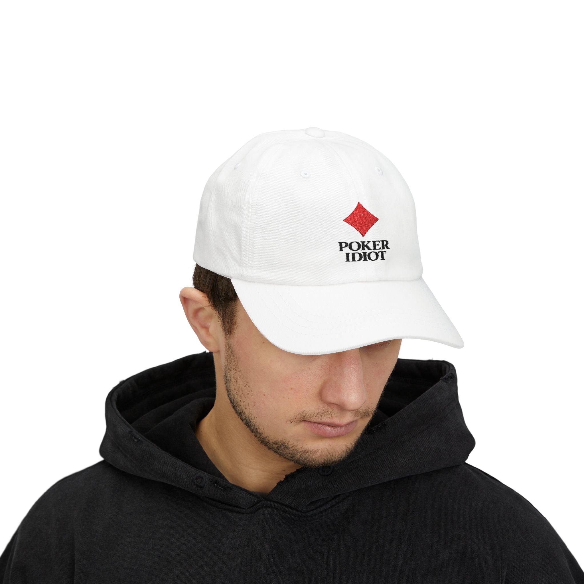 Poker Idiot Dad Cap – Diamond Logo / “ROCK” Side Embroidery – Tight Poker Player Hat