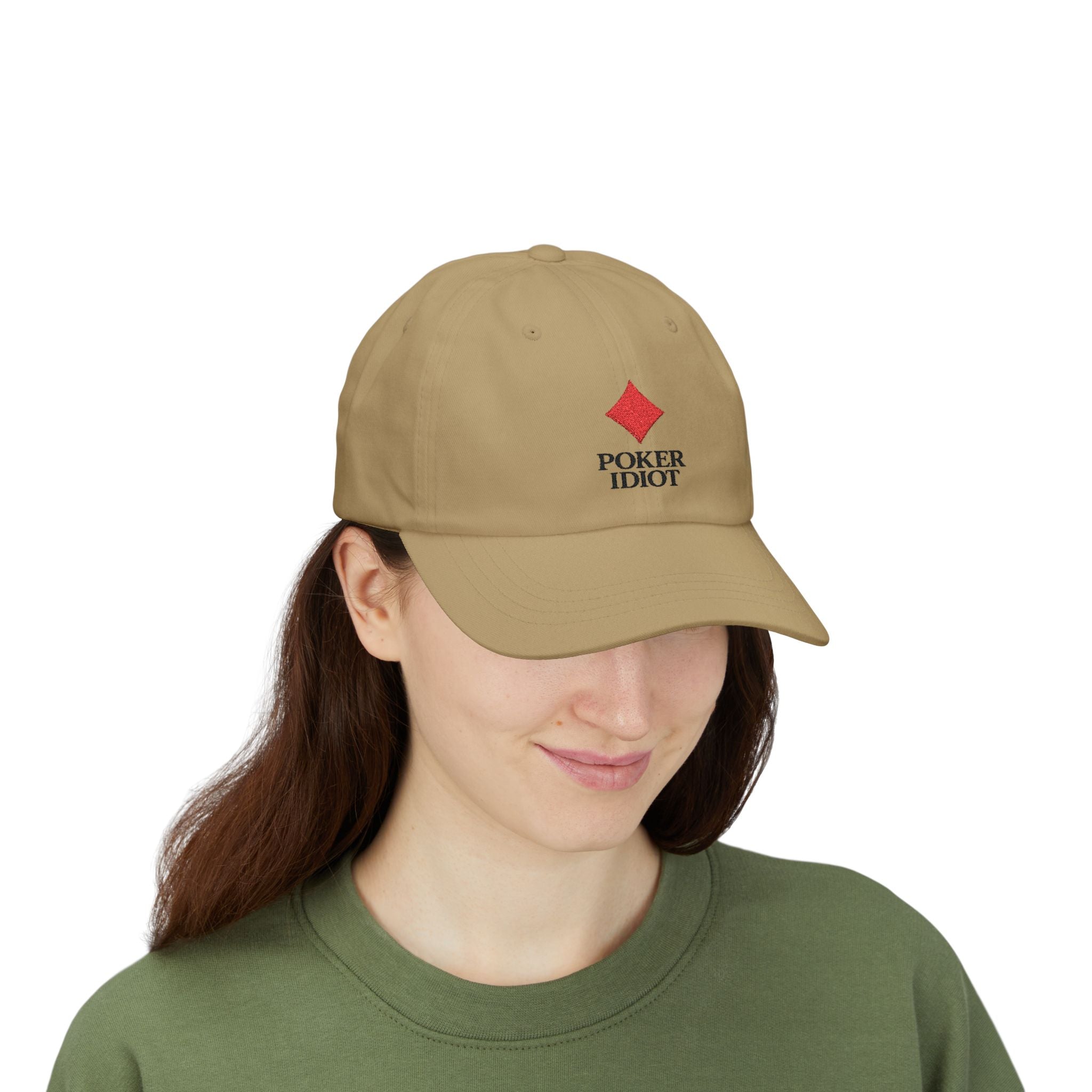 Poker Idiot Dad Cap – Diamond Logo / “DEGEN” Side Embroidery – Poker & Gambling Streetwear Hat