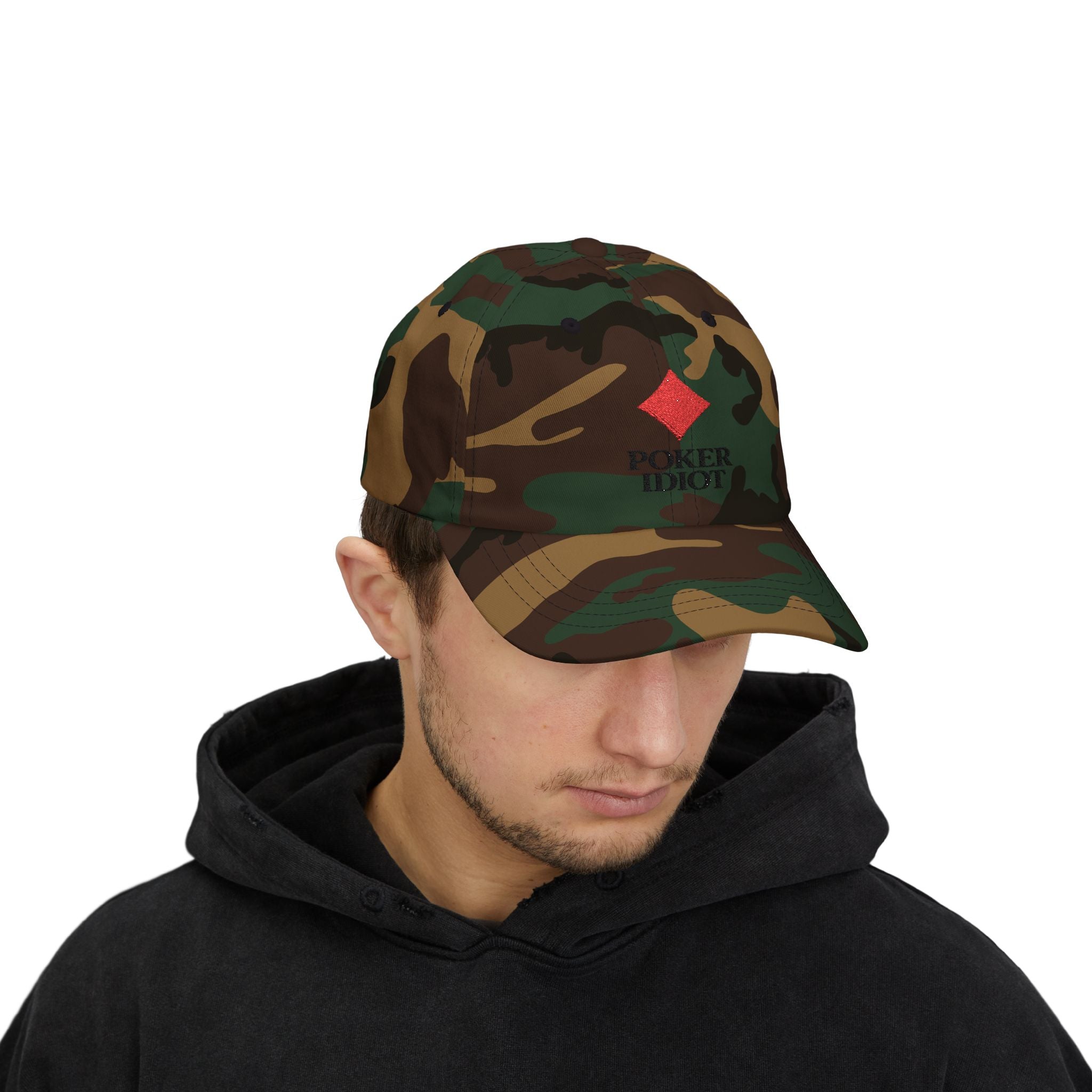 Poker Idiot Dad Cap – Diamond Logo / “FISH” Side Embroidery – Minimal Poker Streetwear