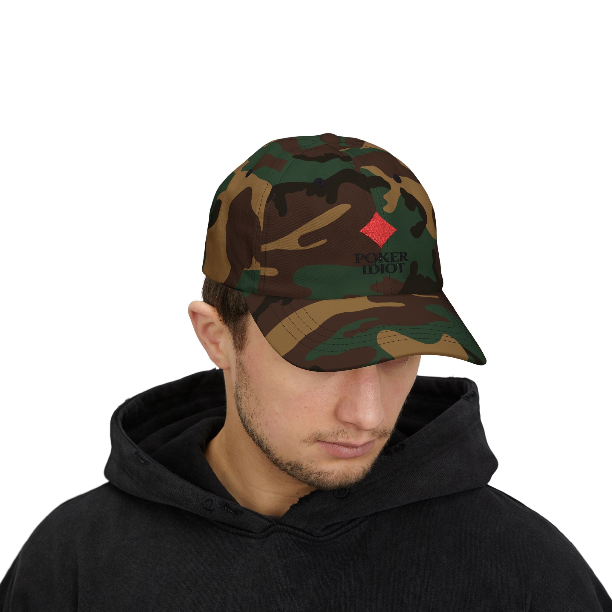 Poker Idiot Dad Cap – Diamond Logo / “DEGEN” Side Embroidery – Poker & Gambling Streetwear Hat