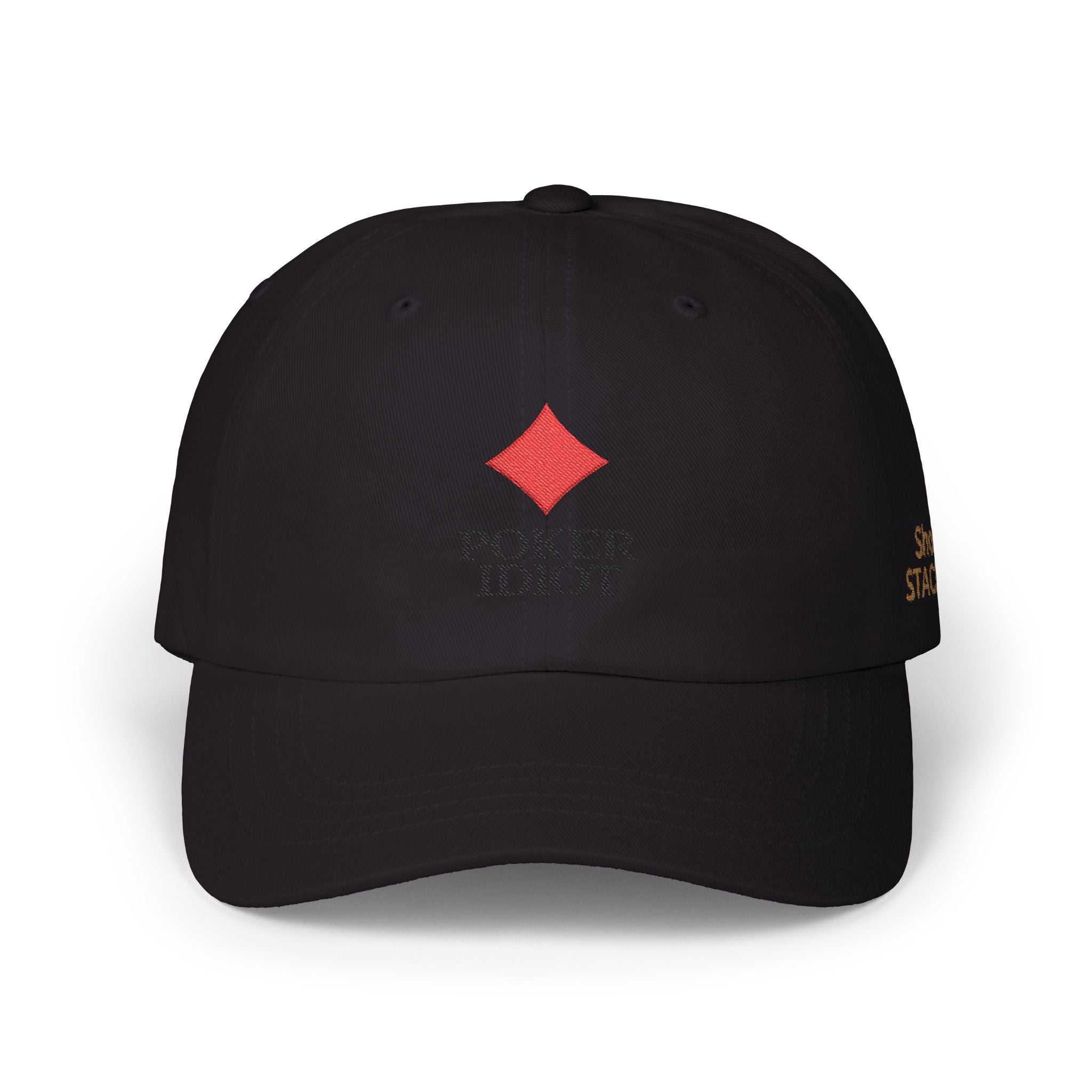 Poker Idiot Dad Cap – Diamond Logo / “Short Stacker” Side Embroidery – Poker Hat