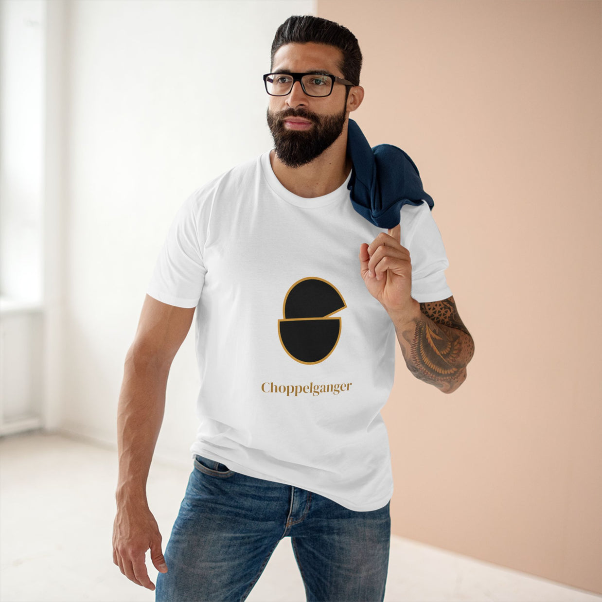 Choppelganger Logo Tee — Minimalist Black & Gold Graphic T-Shirt
