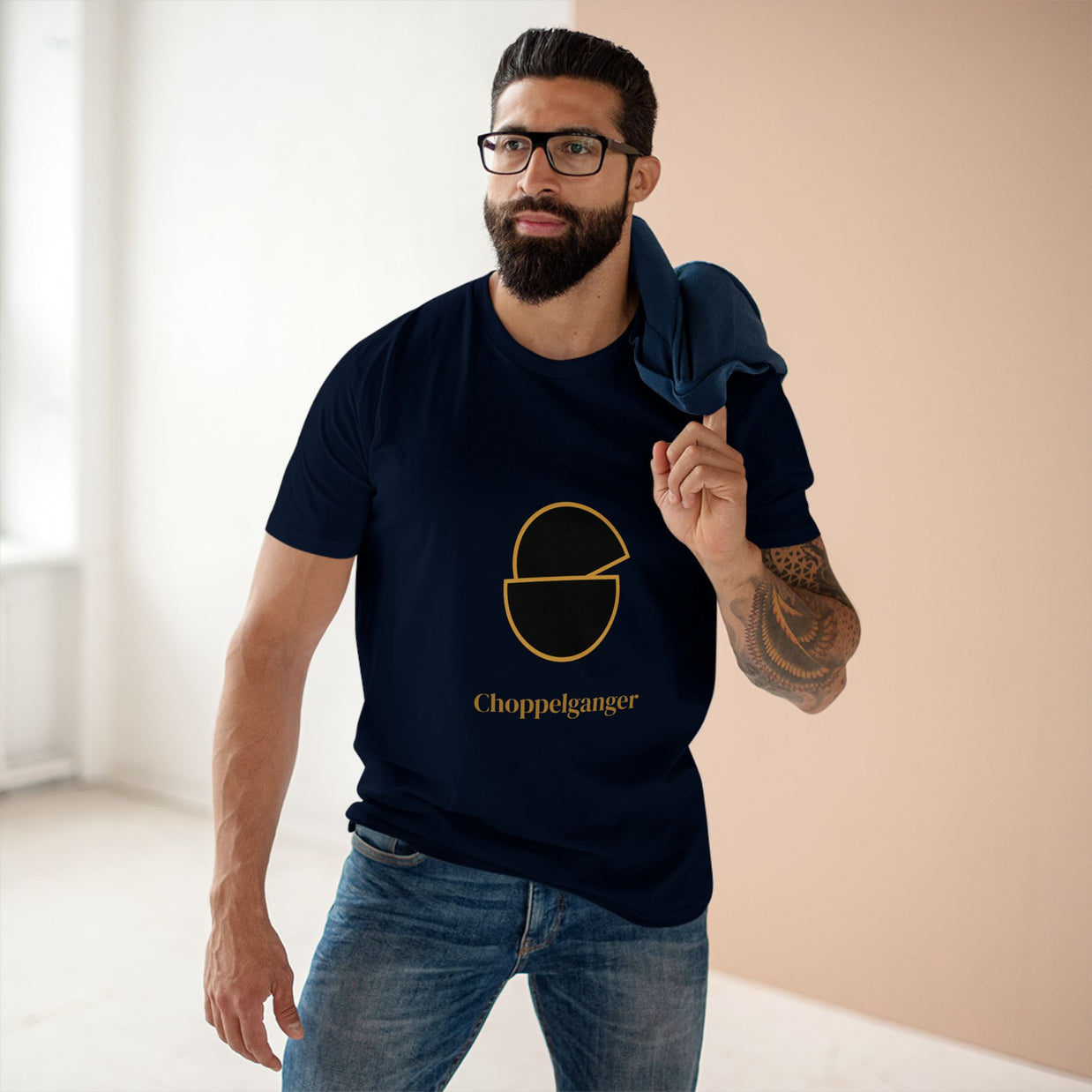 Choppelganger Logo Tee — Minimalist Black & Gold Graphic T-Shirt