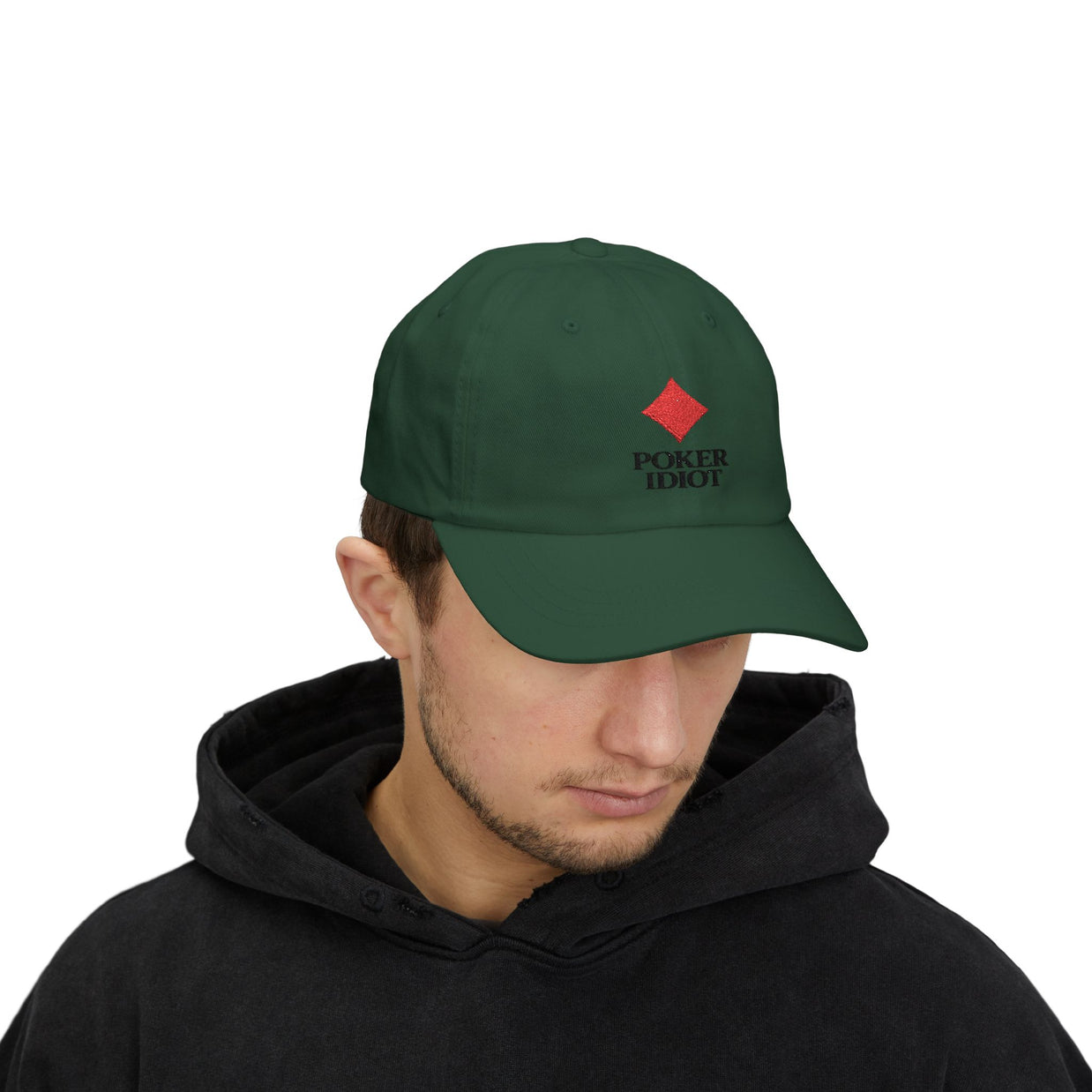 Poker Idiot Dad Cap – Diamond Logo / “DEGEN” Side Embroidery – Poker & Gambling Streetwear Hat