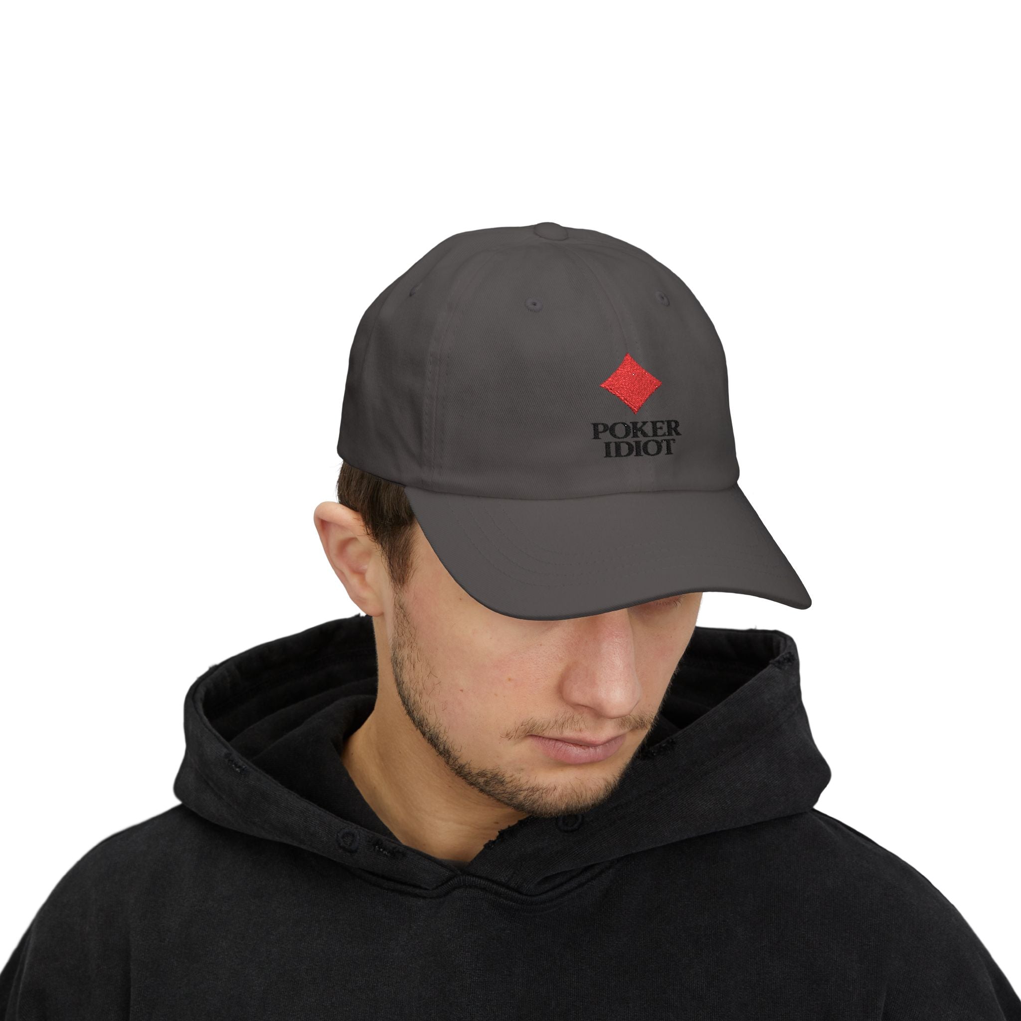 Poker Idiot Dad Cap – Diamond Logo / “ROCK” Side Embroidery – Tight Poker Player Hat