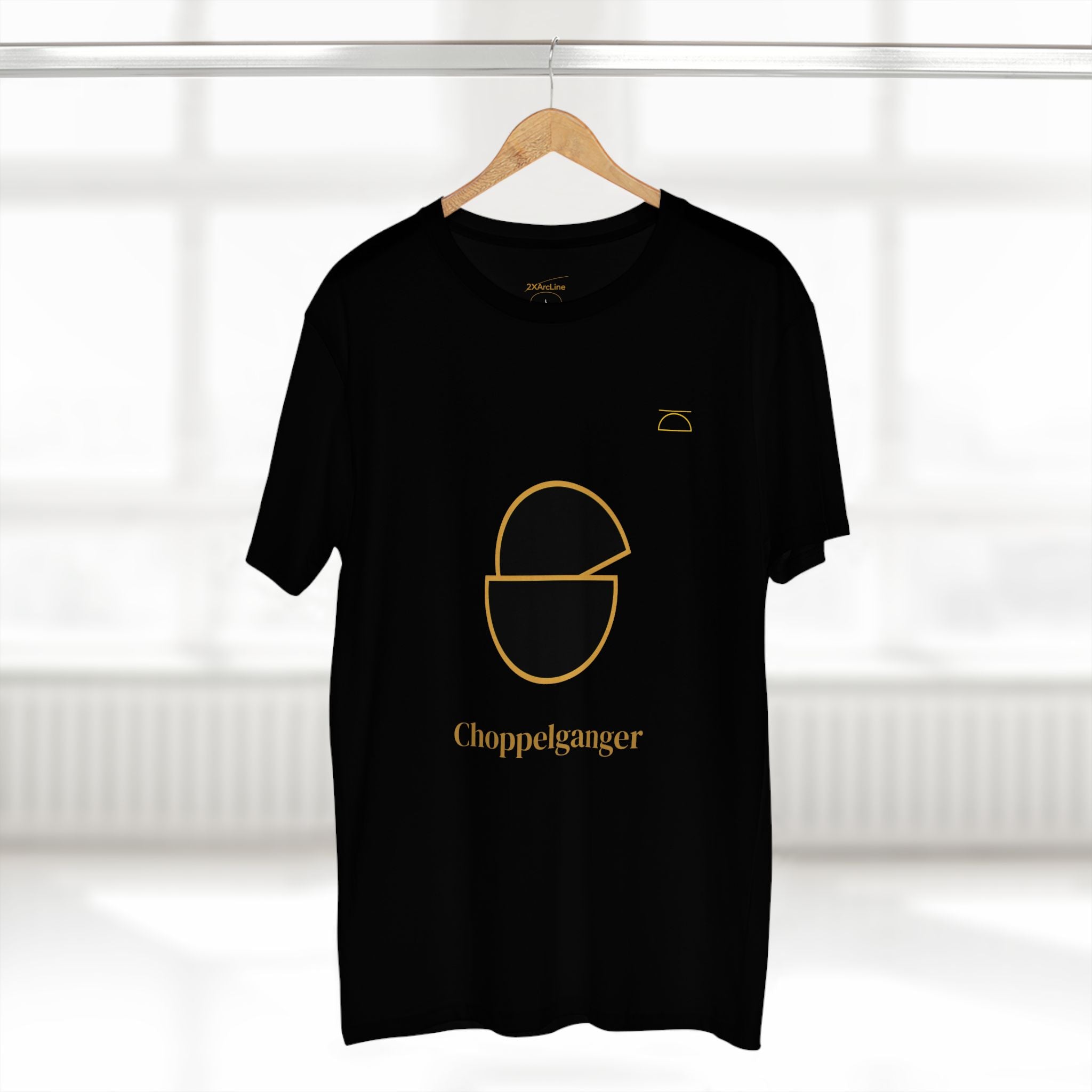 Choppelganger Logo Tee — Minimalist Black & Gold Graphic T-Shirt